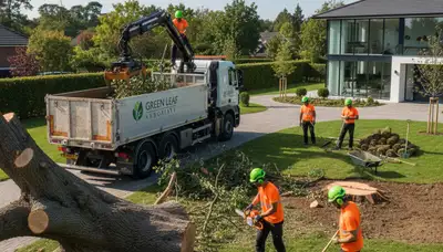Professional tree removal and landscaping team working in Denver, CO yard