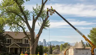 Arborists performing safe tree removal with professional equipment in Denver, CO