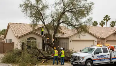 Emergency tree removal after storm damage in Henderson near Denver, CO restoring property safety