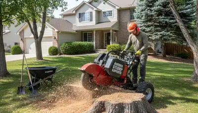 Professional stump grinding service removing tree stumps in Aurora, CO for Denver tree removal experts