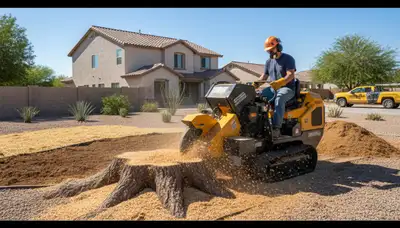 Professional stump grinding service removing tree stumps in Henderson, CO near Denver homes