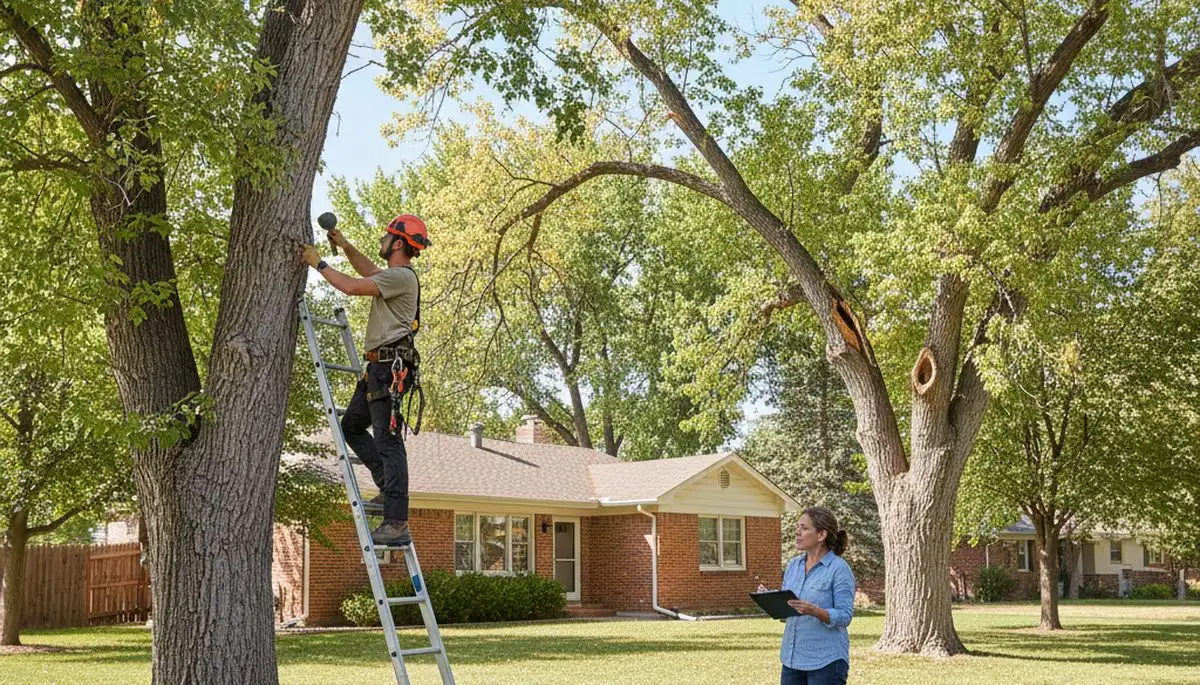 Certified arborist performing tree health assessment for homeowners in Commerce City, Denver, CO