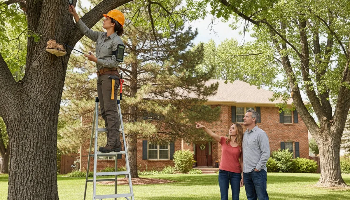 Certified arborist performing tree health assessment for homeowners in Thornton, Denver, CO