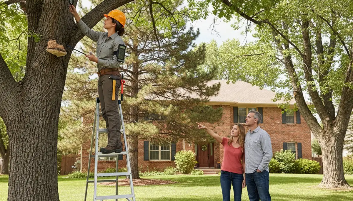Certified arborist performing tree health assessment for homeowners in Thornton, Denver, CO