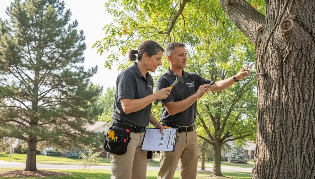 Certified arborist performing tree health assessment for homeowners in Westminster, Denver, CO