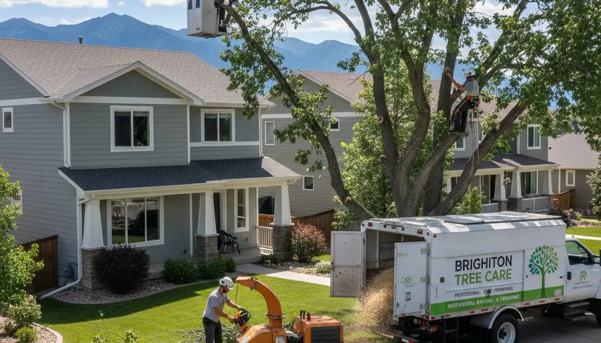 Professional tree removal service in Denver CO safely cutting and hauling large pine tree