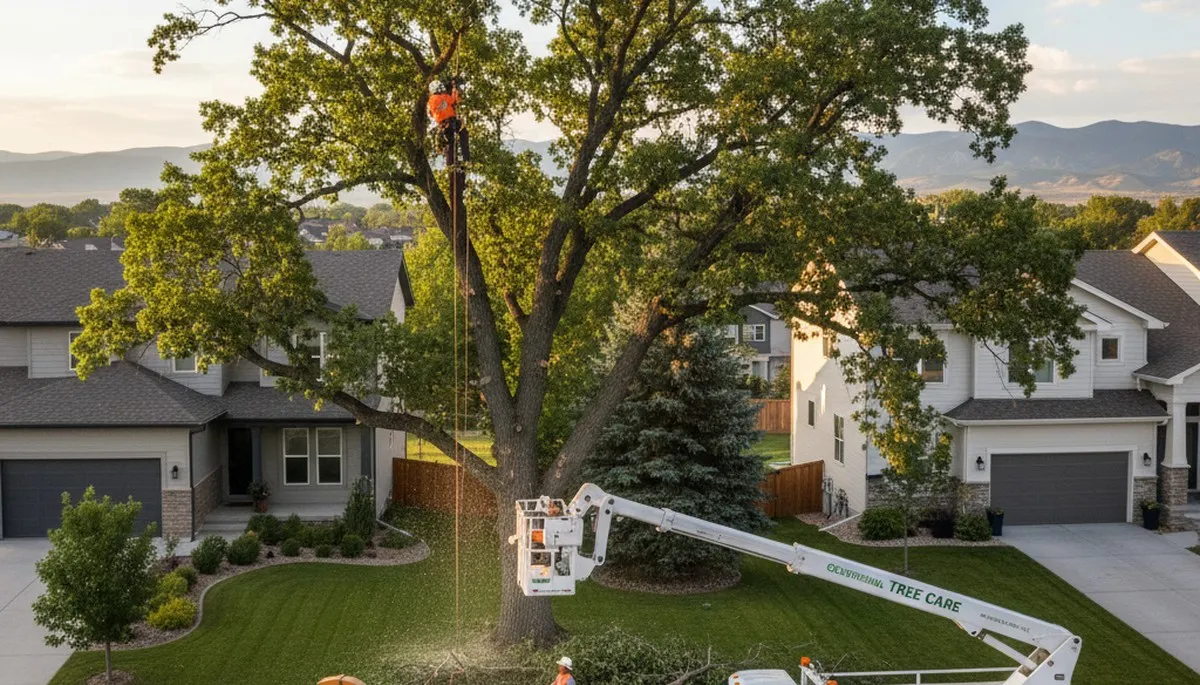 Professional tree removal service in Denver, CO safely cutting and clearing residential trees