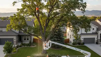 Professional tree removal service in Denver, CO safely cutting and clearing residential trees
