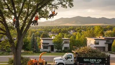 Professional tree removal service in Denver CO safely cutting large damaged tree branches