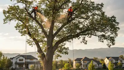 Professional tree removal service in Denver CO safely cutting and clearing large trees