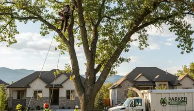 Professional tree removal service in Denver, CO safely clearing large trees for local homeowners