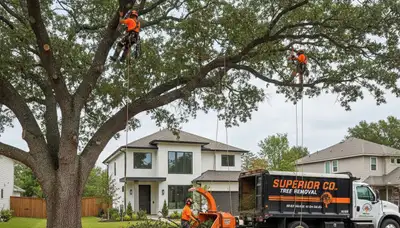 Professional tree removal service crew working safely in Denver CO neighborhood